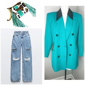 KASPER TEAL BLACK COLORBLOCK BLAZER. PRELOVED 
SIZE -8